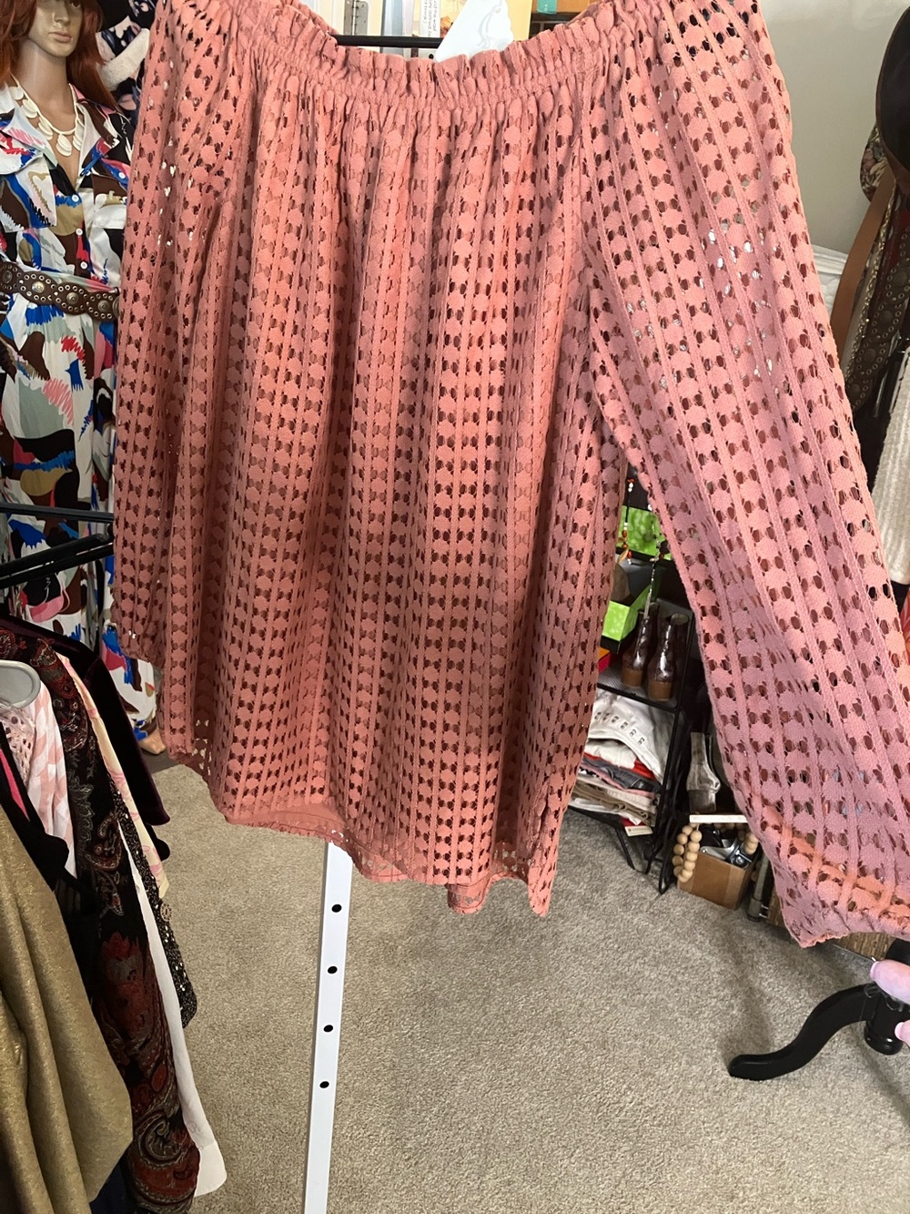 Jones New York Coral Crochet Off-Shoulder Blouse